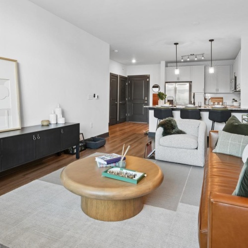 a living room with a couch and a coffee table